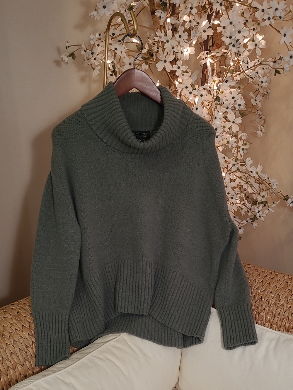 Olive Green Cowl Neck Woold Blend Sweater